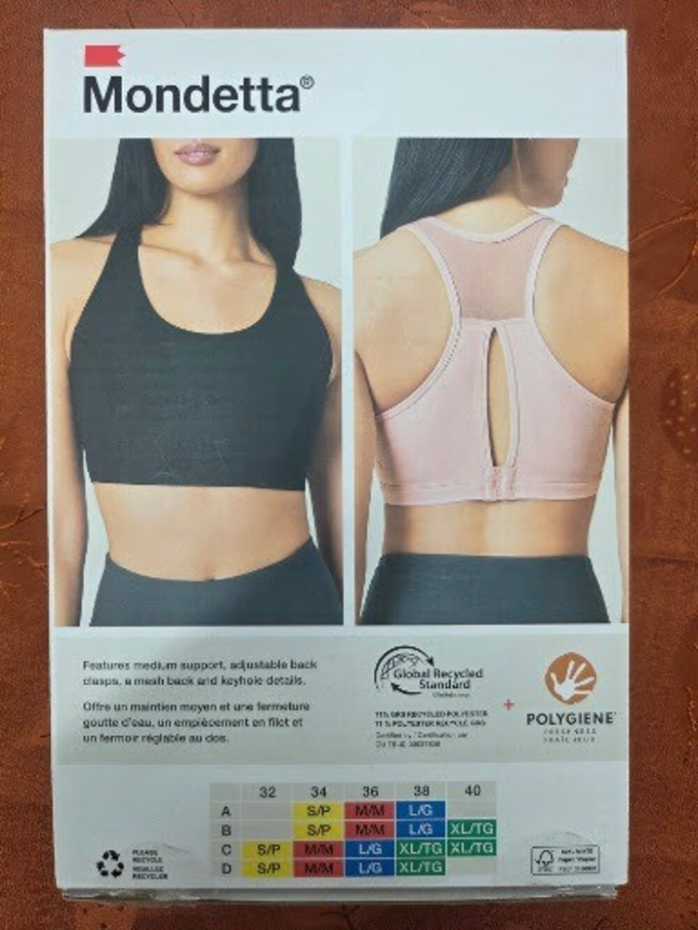 Mondetta Ladies Mesh Back Keyhole Sports Bra 2-Pack, Black & Pink, Small